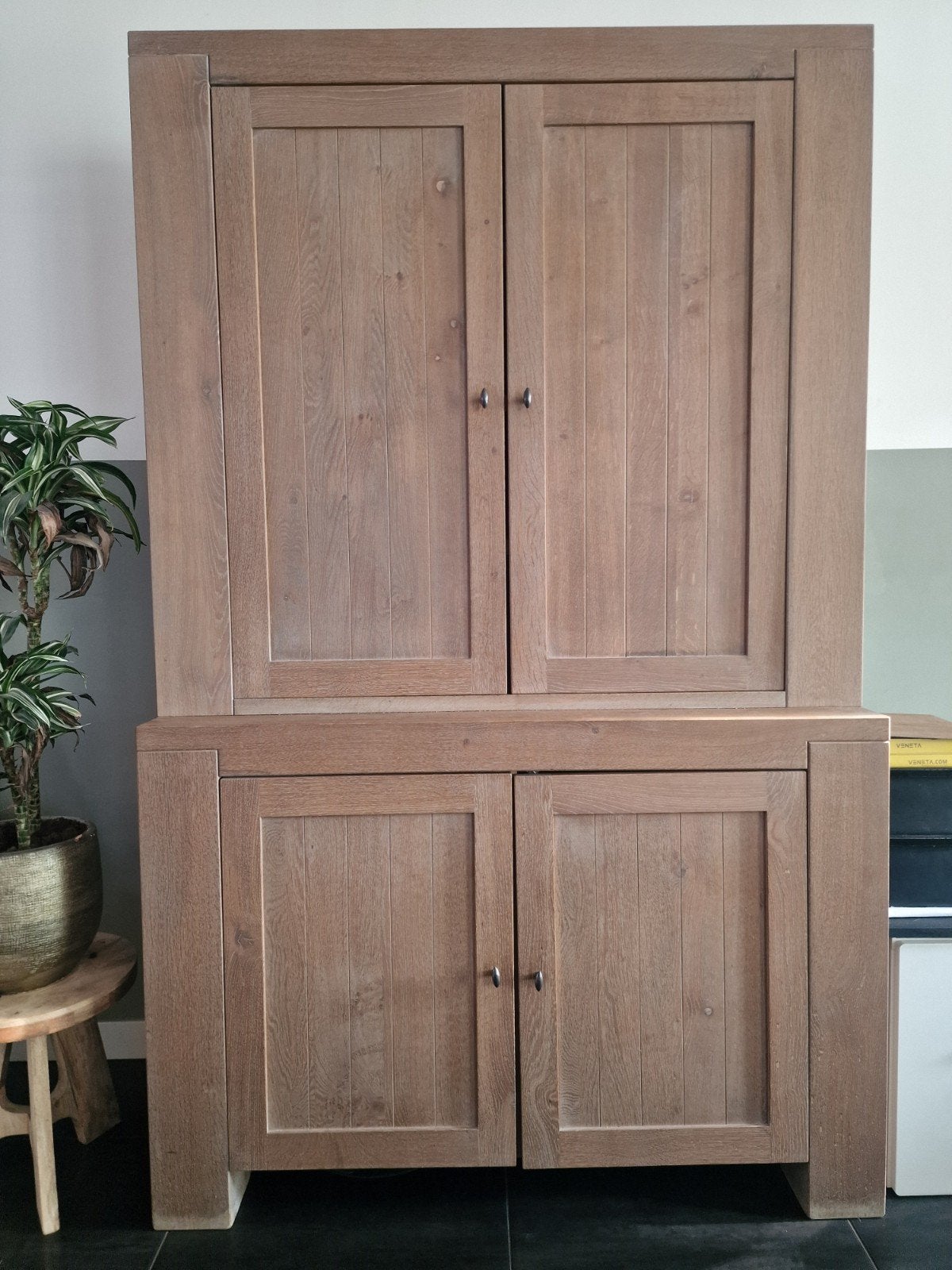 Prachtige zware massief houten kast - 2 delen, Ophalen, Gebruikt, 25 tot 50 cm, 200 cm of meer