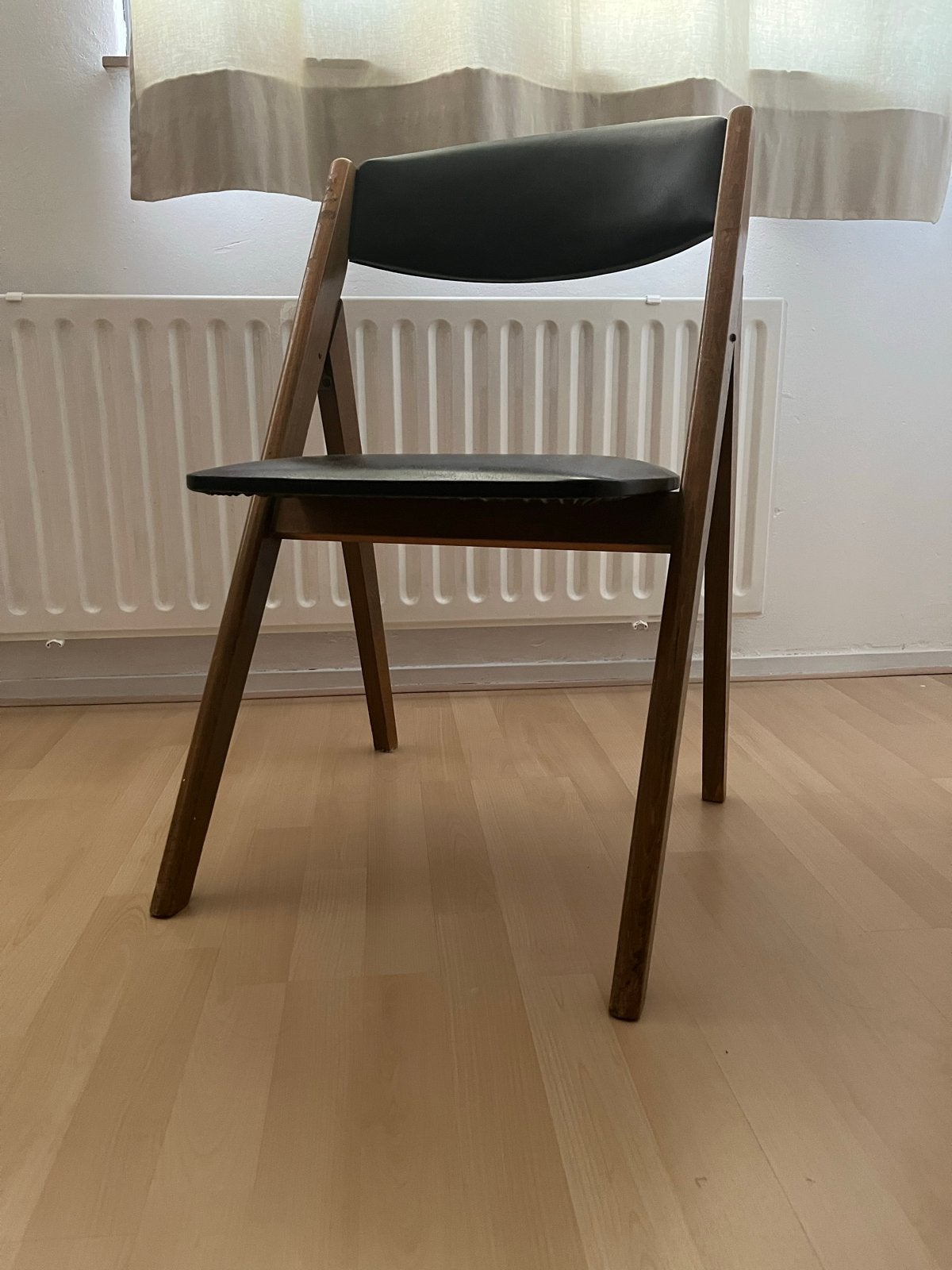 Vintage houten klapstoel met leren bekleding, Ophalen