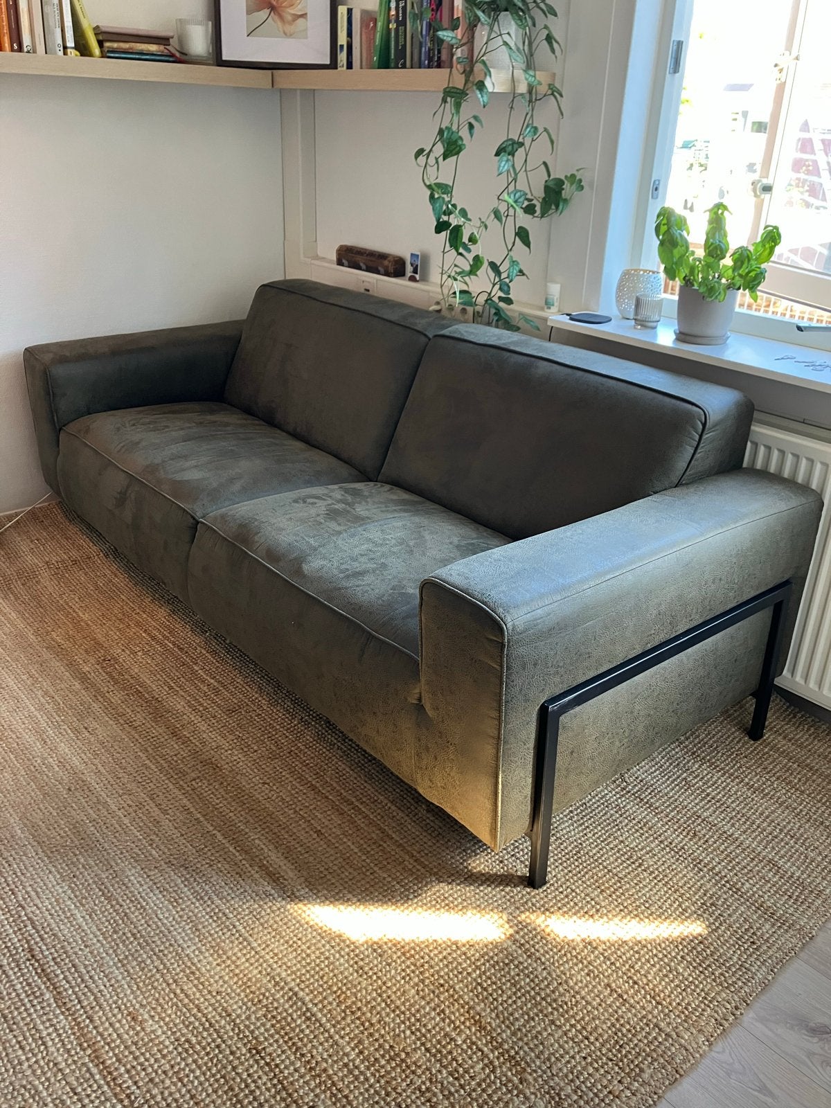 Gratis groene bank, 3 zits, Huis en Inrichting, Ophalen, Gebruikt, Driepersoons, 75 tot 100 cm