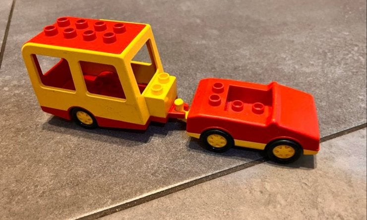 Vintage Duplo Auto met Caravan - Rood/Geel, Ophalen of Verzenden, Gebruikt, Complete set, Duplo