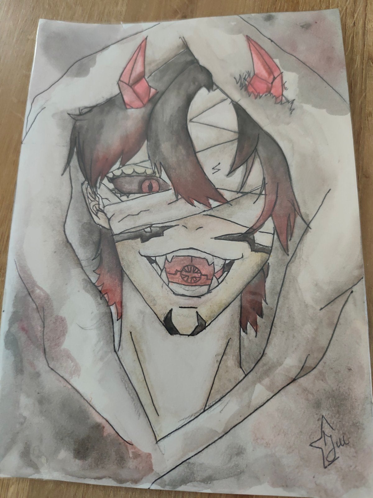 Anime aquarel tekening, Ophalen of Verzenden