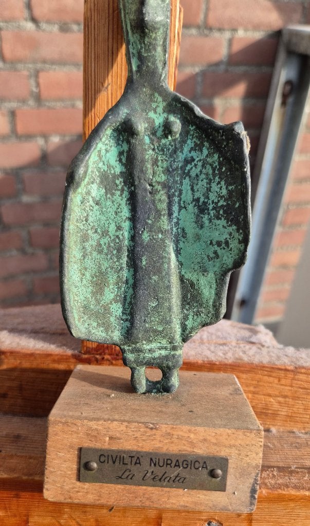 Bronzen Nuragisch Sardijns  beeld - La Velata ~1960, Minder dan 20 cm, Brutalistisch, Ophalen of Verzenden, Brons