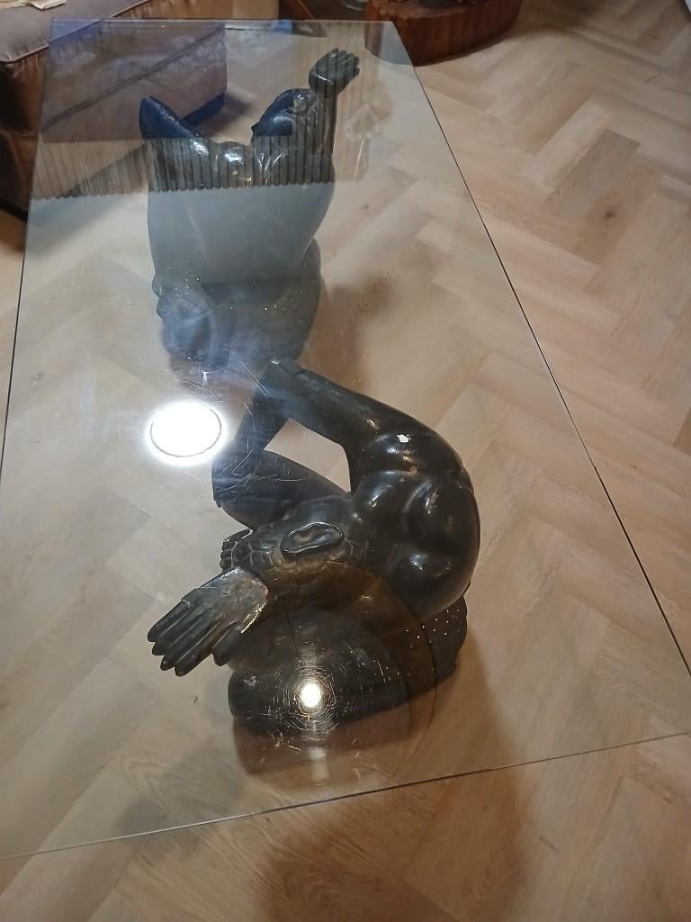 salontafel boeddha met glasplaat, Ophalen of Verzenden, Gebruikt