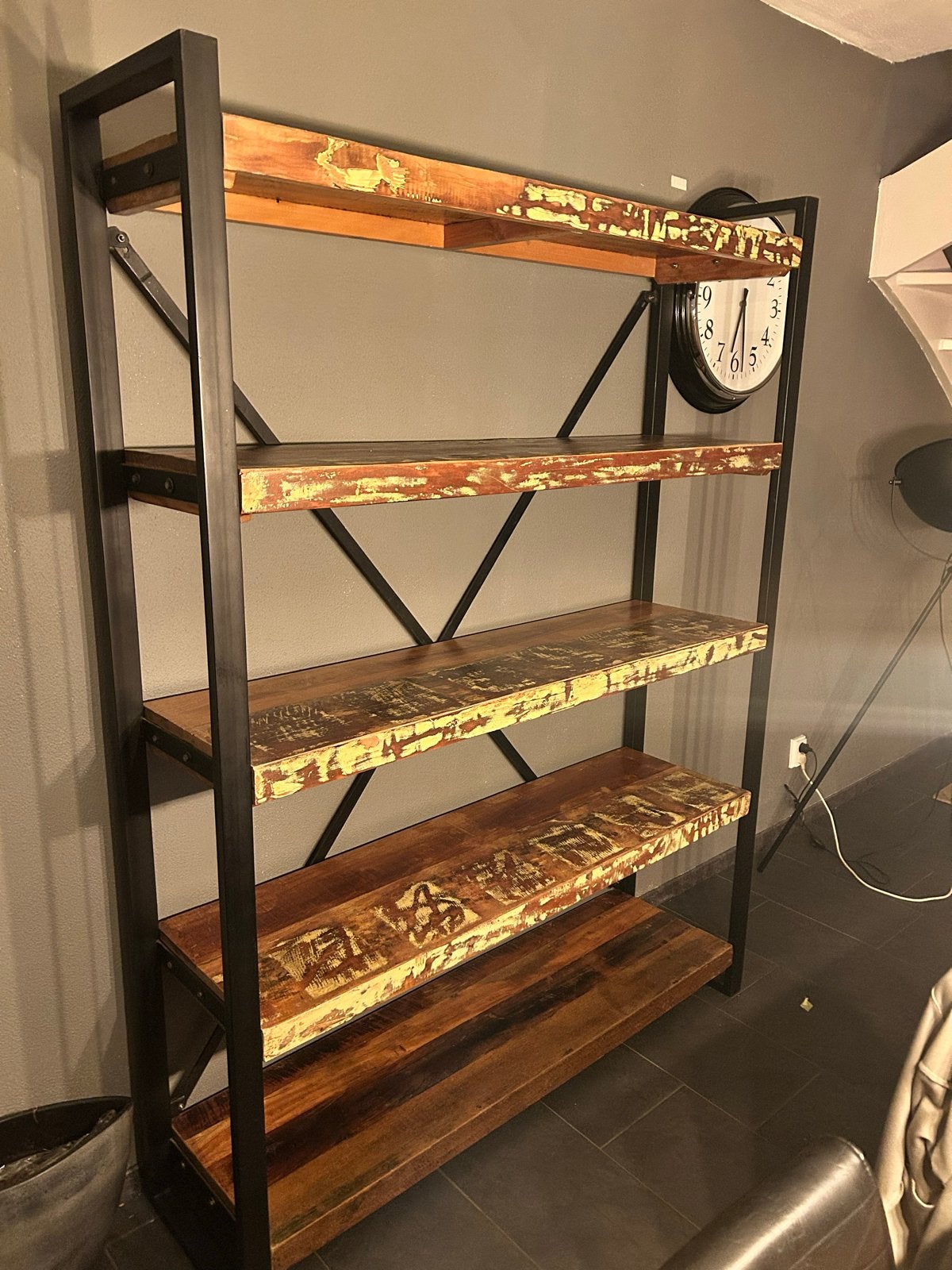 Industriële Boekenkast met Houten Planken, Ophalen of Verzenden, Zo goed als nieuw