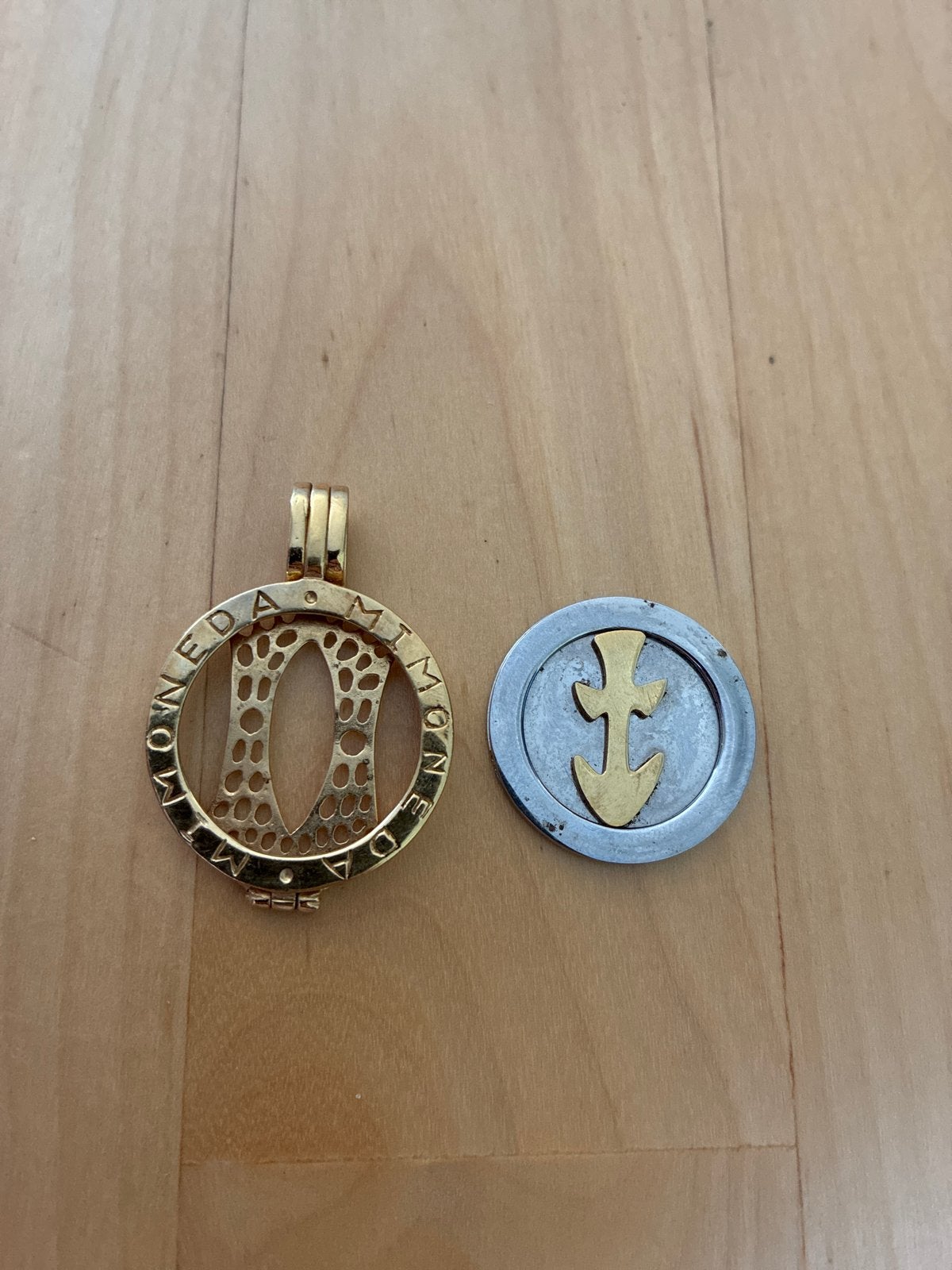 Mimoneda hanger verguld 925 met boogschutter amulet, Met hanger, Gebruikt, Overige kleuren, Ophalen of Verzenden