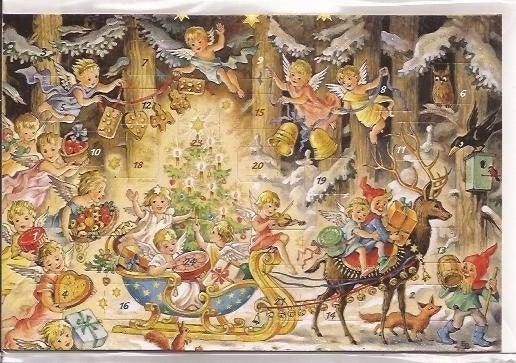 Adventskalender Kaart: Kerstengelen op slee - 12309, Ophalen of Verzenden, Nieuw