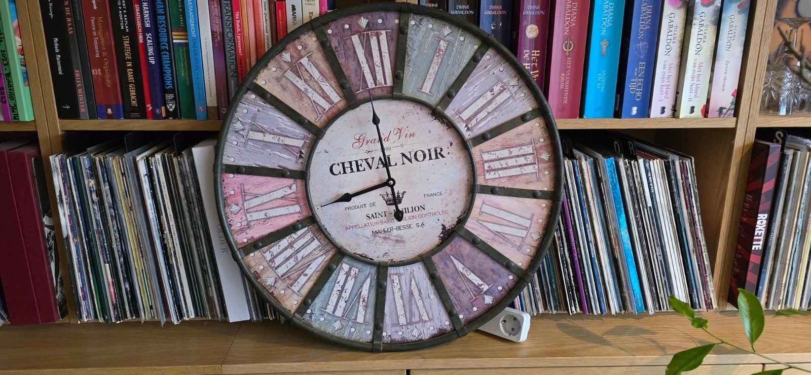 Grote vintage wandklok - Hout & ijzer - 60 cm, Ophalen