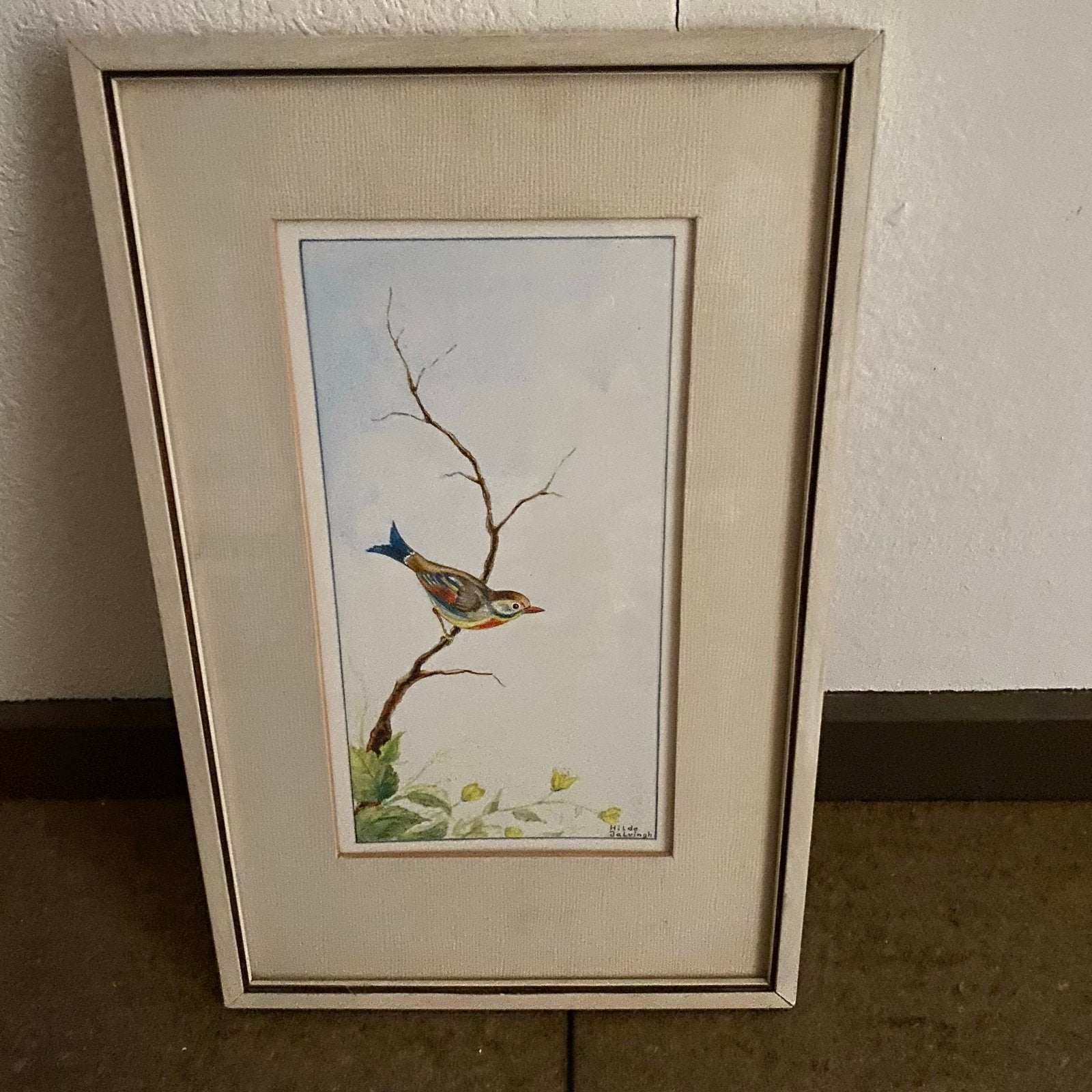 Aquarel Schilderij: Vogel op Tak, Gesigneerd, Antiek en Kunst, Kunst | Schilderijen | Klassiek, Ophalen, Realistisch, Dieren, Gesigneerd