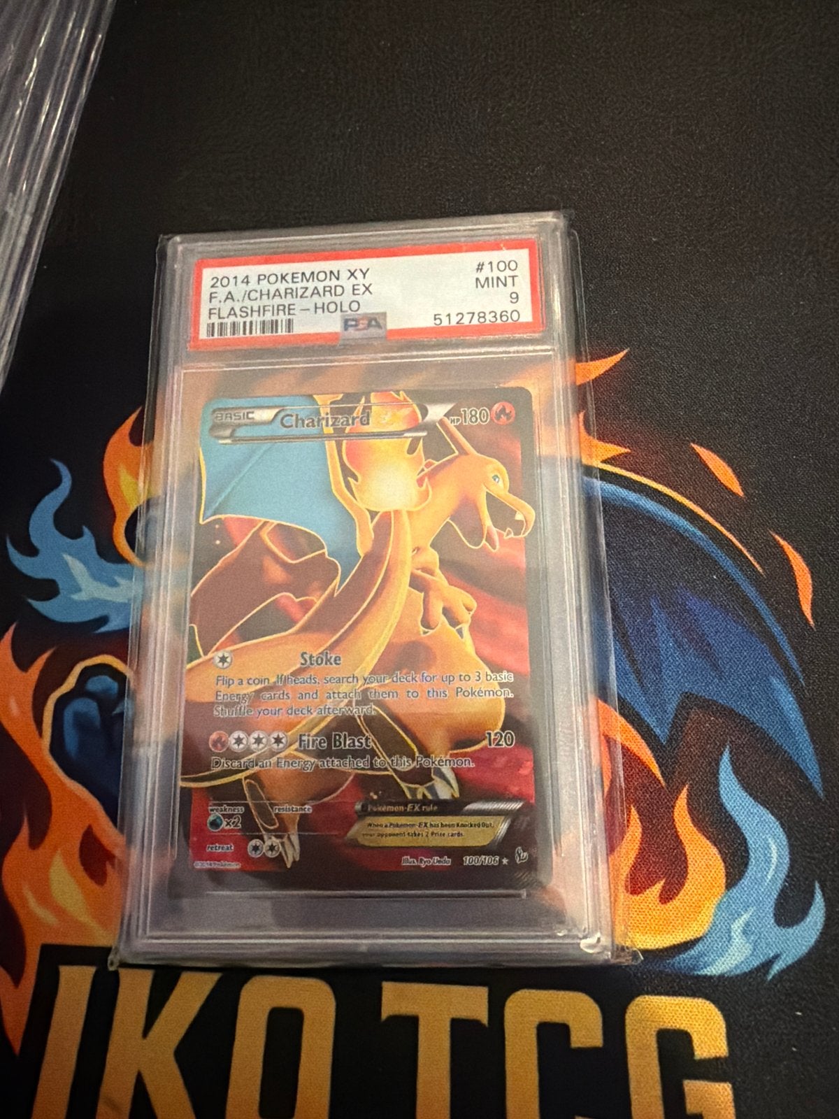 Charizard EX Flashfire Holo #100 PSA 9, Ophalen of Verzenden, Zo goed als nieuw, Losse kaart, Foil
