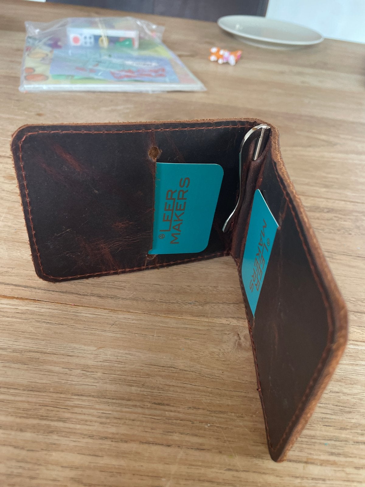 NIEUW, Echt ruw leren portemonnee met geldclip - Donkerbruin, Overige merken, Bruin, Nieuw, Ophalen of Verzenden