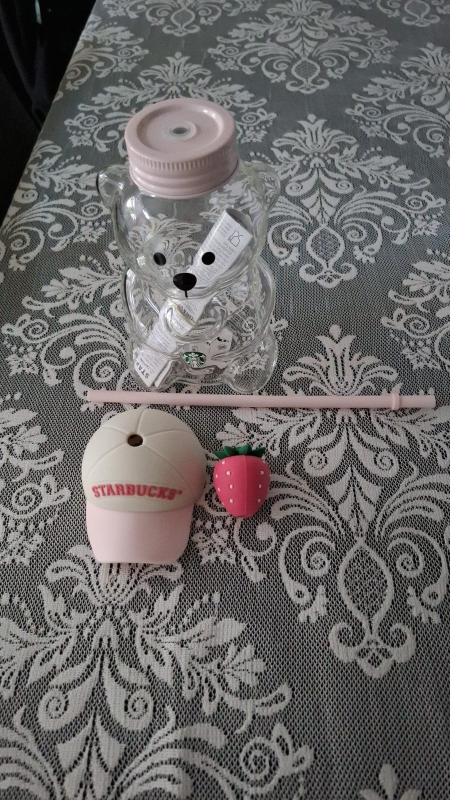 Roze Bearista Glazen Starbucks Beker met Aardbei Rietje, Nieuw, Ophalen of Verzenden, Roze, Overige merken