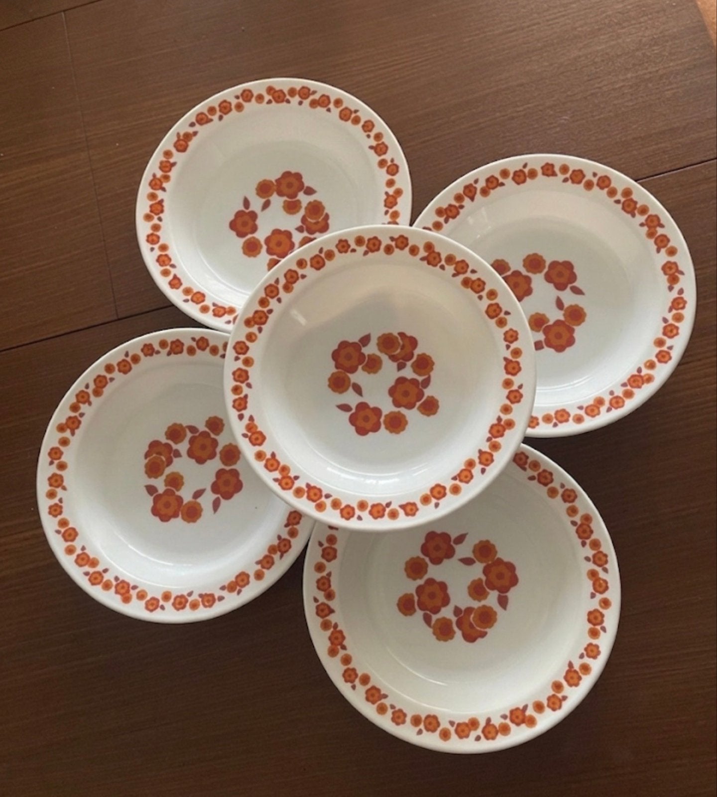 Vintage Arcopal France Lotus Diepe Borden - Rood/Oranje Bloe, Verzamelen, Ophalen of Verzenden