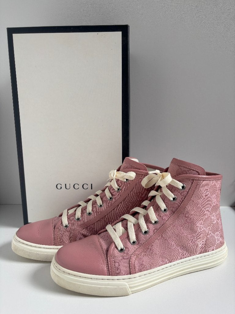 GUCCI Roze monogram canvas leer high top sneakers Maat 38, Ophalen of Verzenden, Roze, Gucci, Sneakers of Gympen