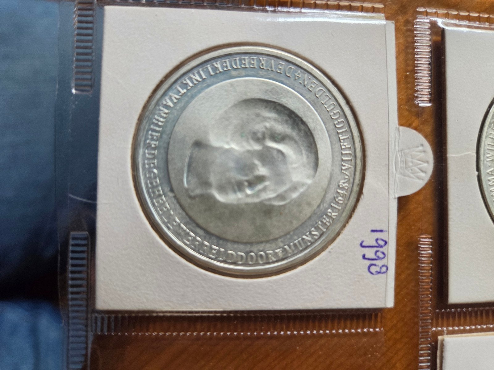 Zilveren 50 Gulden Munt 1998 - Vrede van Münster, Koningin Beatrix, Zilver, Ophalen of Verzenden, Losse munt