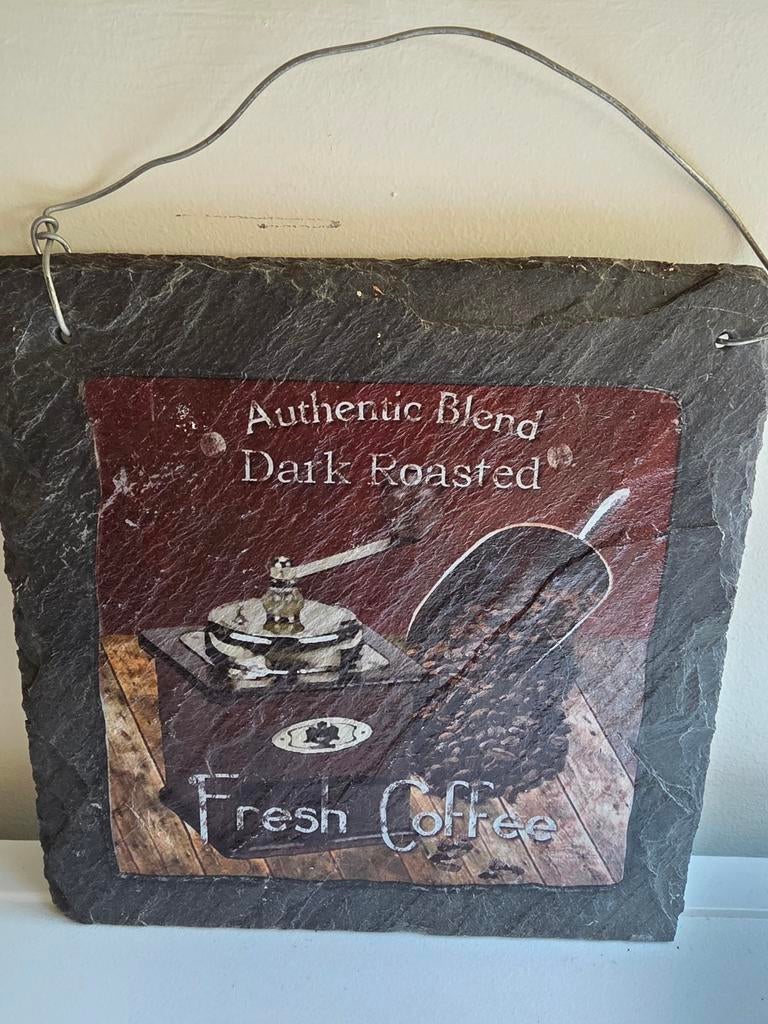 Leistenen koffie decoratiebordje, Overige stijlen, Ophalen of Verzenden, Steen/keramiek, Gebruikt