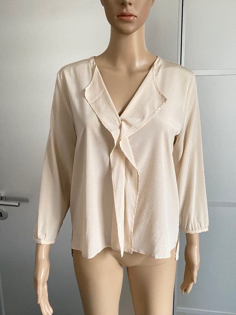 K260 Rene Lezard maat 38=M blouse top beige, Maat 38/40 (M), Beige, Rene Lezard, Ophalen of Verzenden