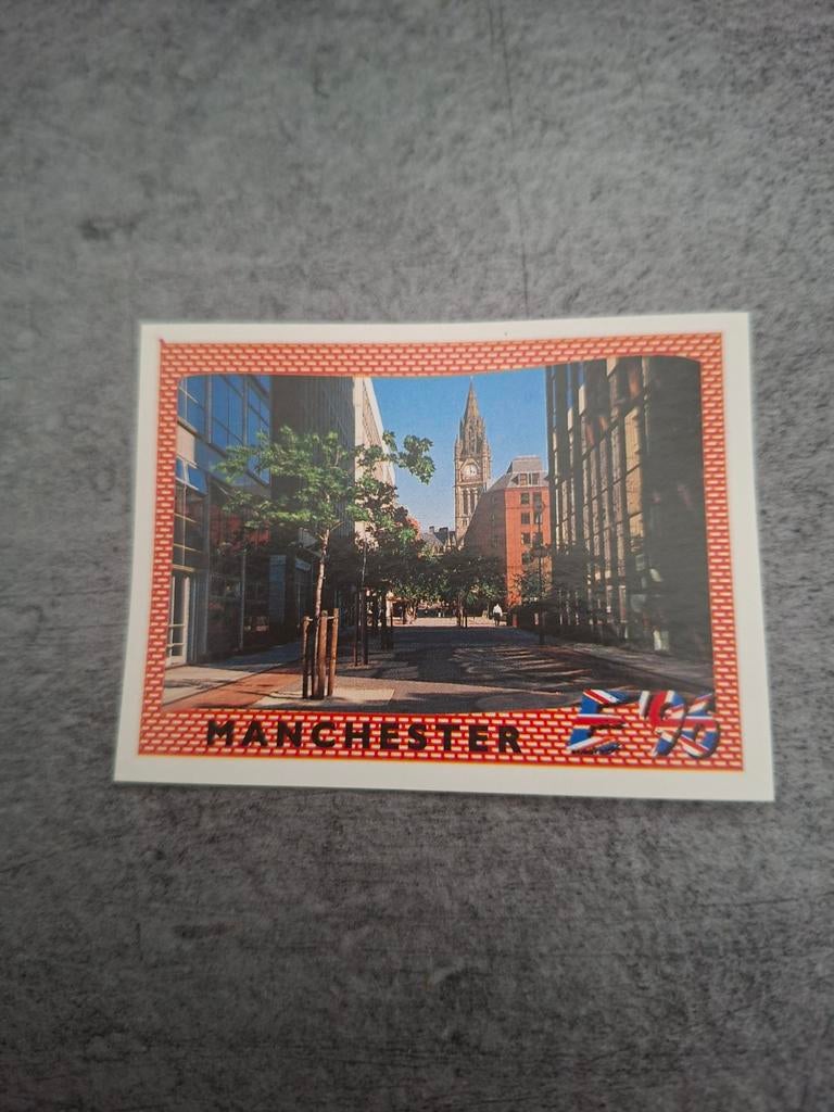Panini sticker Euro 96 Engeland. Speelstad Manchester., Verzenden, Zo goed als nieuw, Sticker