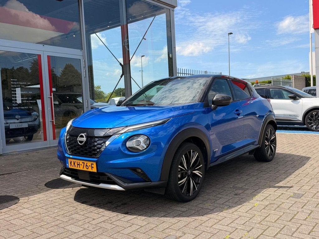 Nissan Juke 1.6 Hybrid N-Design | CAMERA | AUTOMAAT |, Auto's, Nissan, 1300 kg, Gebruikt, Blauw, Leder en Stof