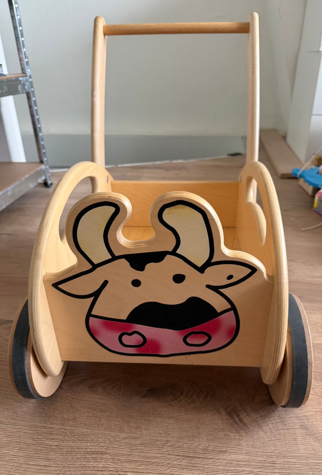 Houten loopwagen koe - Zo goed als nieuw, Ophalen, Zo goed als nieuw, Overige typen, Met wieltjes