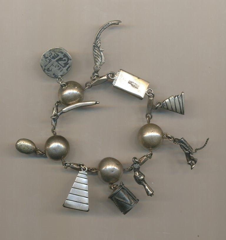 Vintage Zilveren Bedelarmband uit Gu (900 Zilver) Jaren '50, Gebruikt, Verzenden, Met bedels of kralen, Zilver
