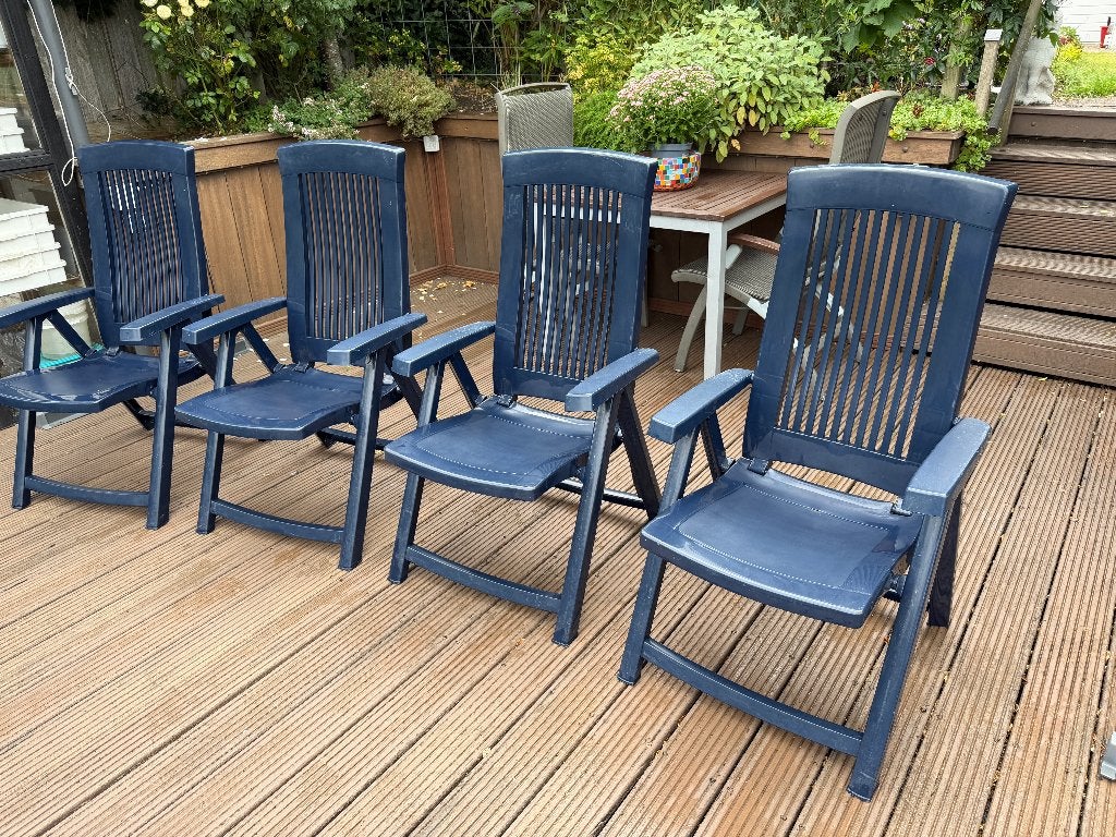 4 Jardin verstelbare tuinstoelen, kleur donkerblauw, Tuin en Terras, Tuinstoelen, Ophalen, Gebruikt, Kunststof, Verstelbaar