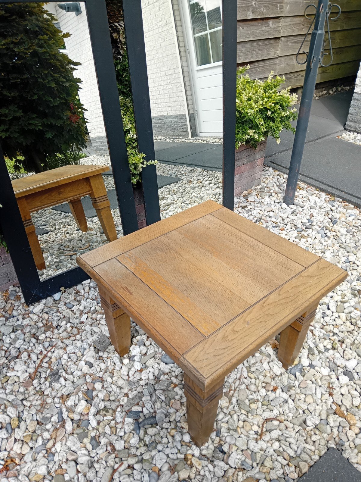 Eikenhouten bijzettafel 60x60 cm, hoogte 46.5 cm, Vierkant, 55 tot 75 cm, Hout, Ophalen