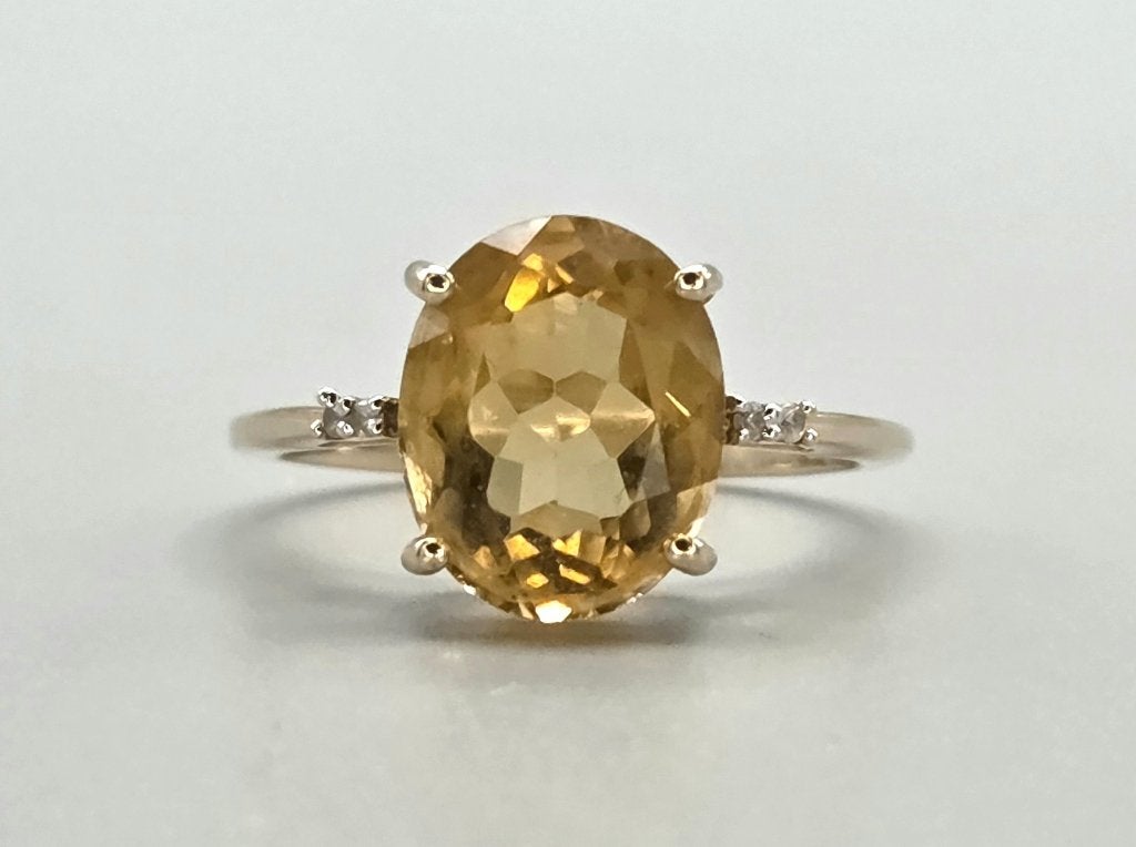 Gouden Vintage ring edelsteen citrien en diamant. 2026/432, ., Geel, Ophalen of Verzenden, .