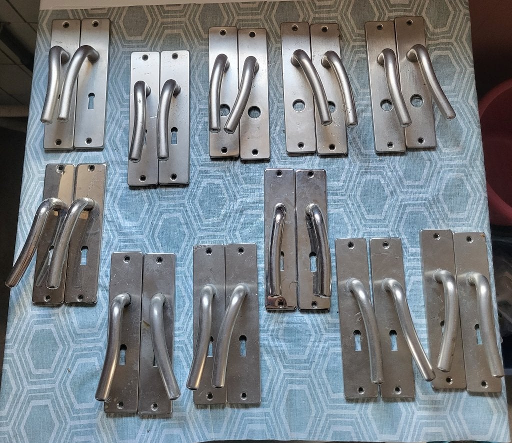 Rvs Deurklinken met schild, Ophalen, Gebruikt, Rvs, Klink of Kruk