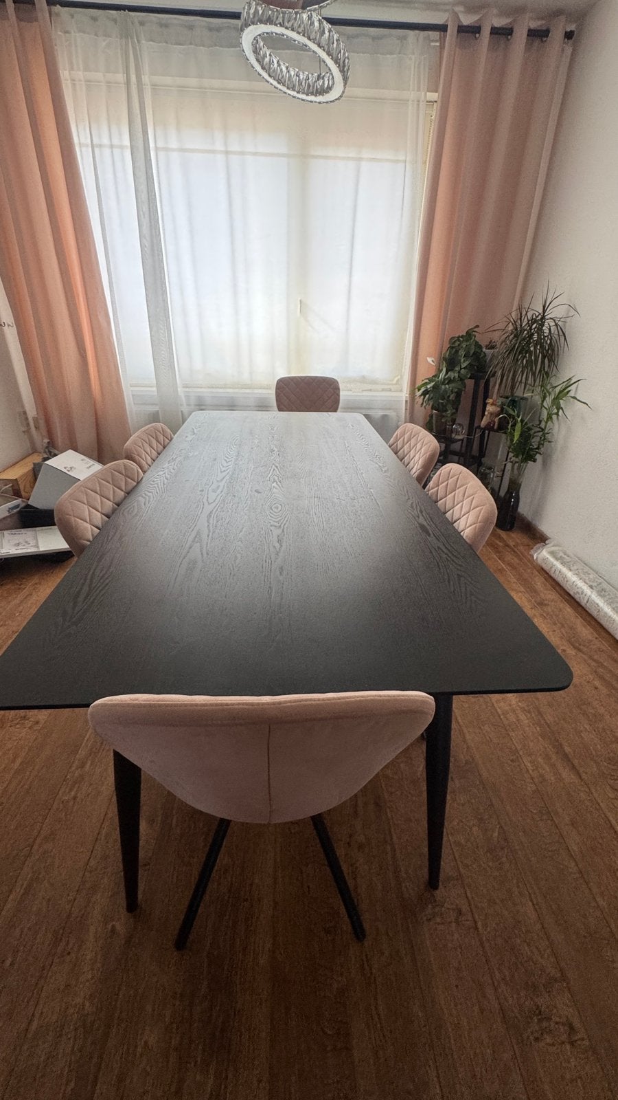 Moderne eettafel met 6 stoelen (JYSK & Kwantum), Ophalen of Verzenden, Zo goed als nieuw, Rechthoekig, 50 tot 100 cm