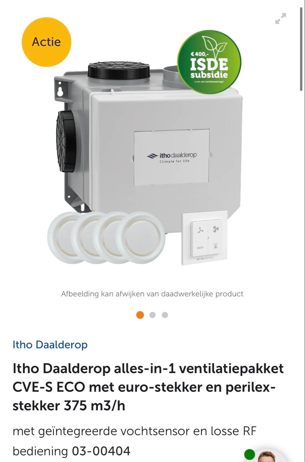 Itho Daalderop CVE-S ECO comple ventilatiepakket – 375 m³/h., Ophalen of Verzenden, Nieuw, Ventilator en Afzuiger
