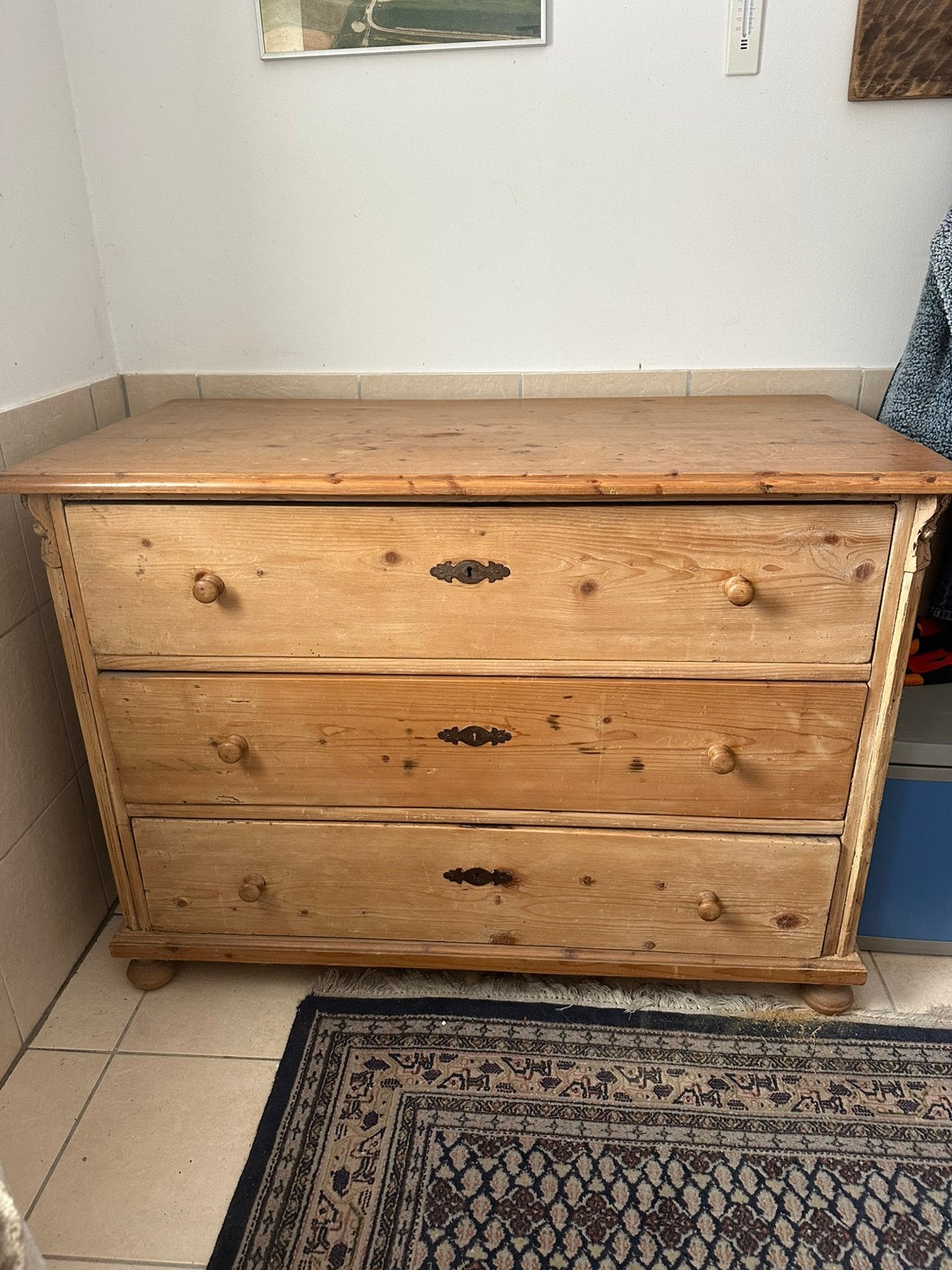 Wederom tekoop Vintage grenen ladekast, Ophalen, 5 laden of meer, 50 tot 100 cm, Zo goed als nieuw
