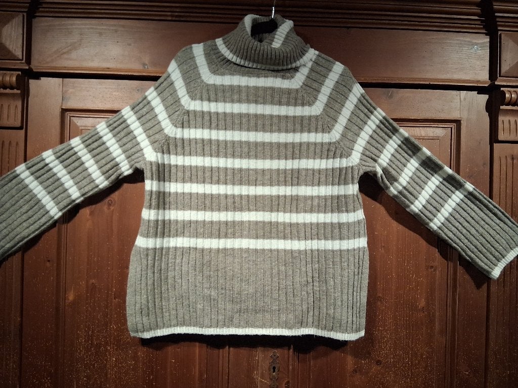 mooie trui met col taupe wit S H&M, Ophalen of Verzenden, Zo goed als nieuw, Maat 36 (S), Overige kleuren