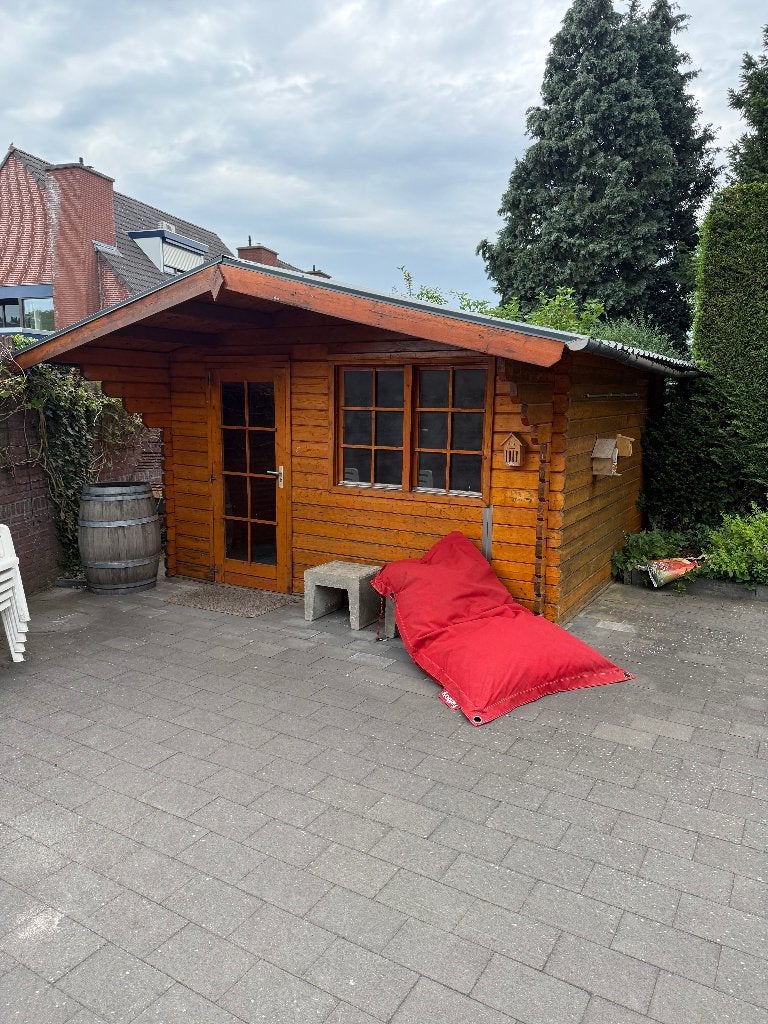 Tuinhuis blokhut 350 x 350, Tuin en Terras, Tuinhuizen, Gebruikt, Blokhut, Hout, 250 tot 500 cm, 200 tot 400 cm, 2 ramen, Met overkapping