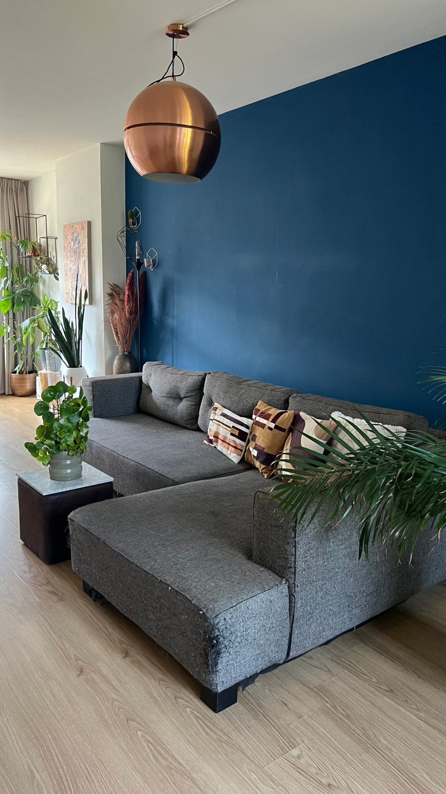 Grote donkergrijze lounge bank, Ophalen, Gebruikt, 100 tot 125 cm, Hoekbank