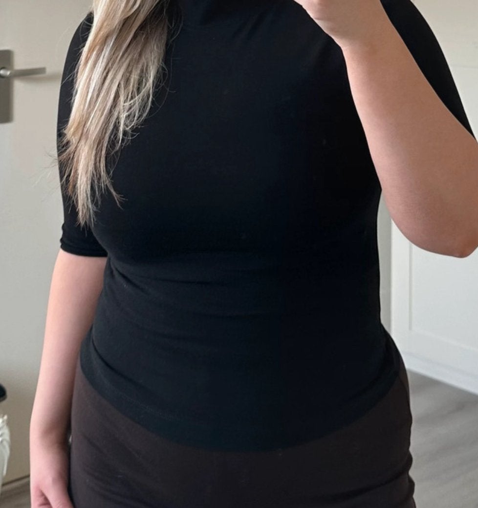 Zara zwarte top met driekwartsmouwen en stretch, Zwart, Ophalen of Verzenden, Zo goed als nieuw, Korte mouw
