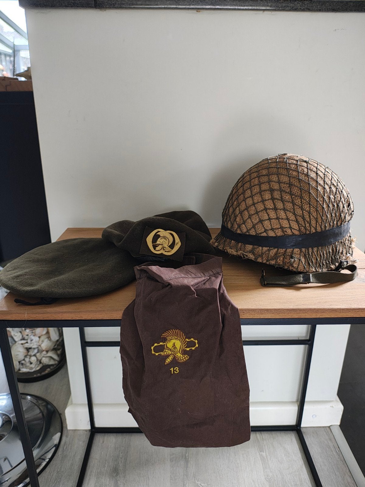 Legerhelm, baretten en halsdoek Genie - Zeer goede staat, Verzamelen, Ophalen of Verzenden, Landmacht, Nederland, Helm of Baret