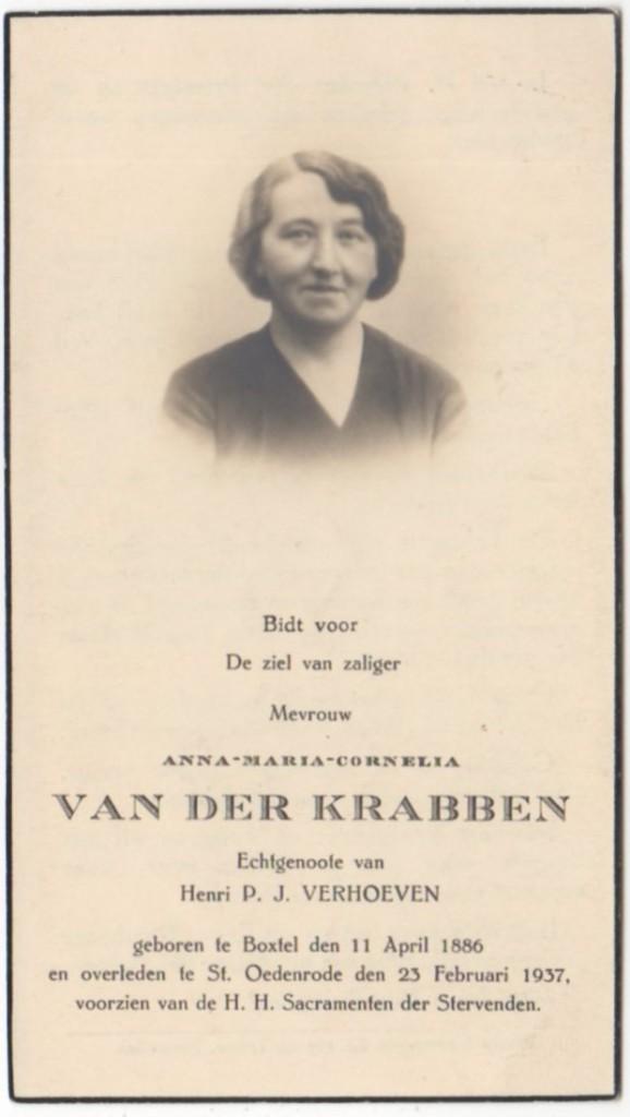 Anna Maria van der Krabben 1886 Boxtel + 1937 St. Oedenrode, Verzamelen, Bidprentjes en Rouwkaarten, Verzenden