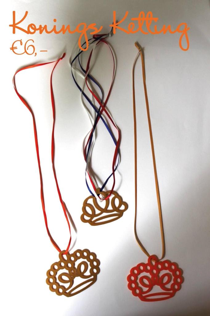 Konings ketting kroon, Met hanger, Kunststof, Nieuw, Oranje