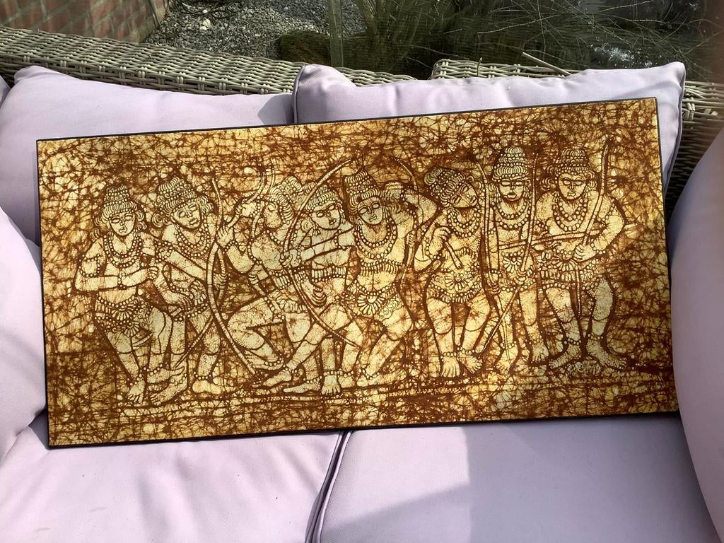 traditioneel Indonesisch batikschilderij op doek, Ophalen, Minder dan 50 cm, Zo goed als nieuw, Schilderij