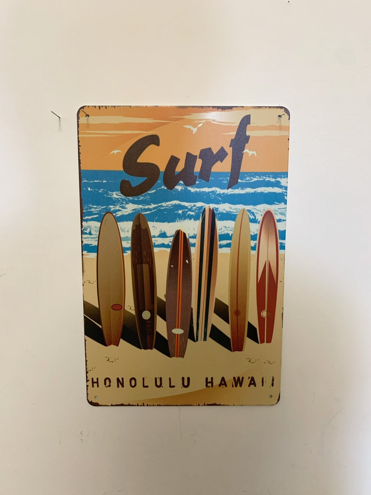 Surf Metalen Bord 20x30 cm – Vintage Strand Decoratie, Metaal, 30 cm, 20 cm, Meerkleurig