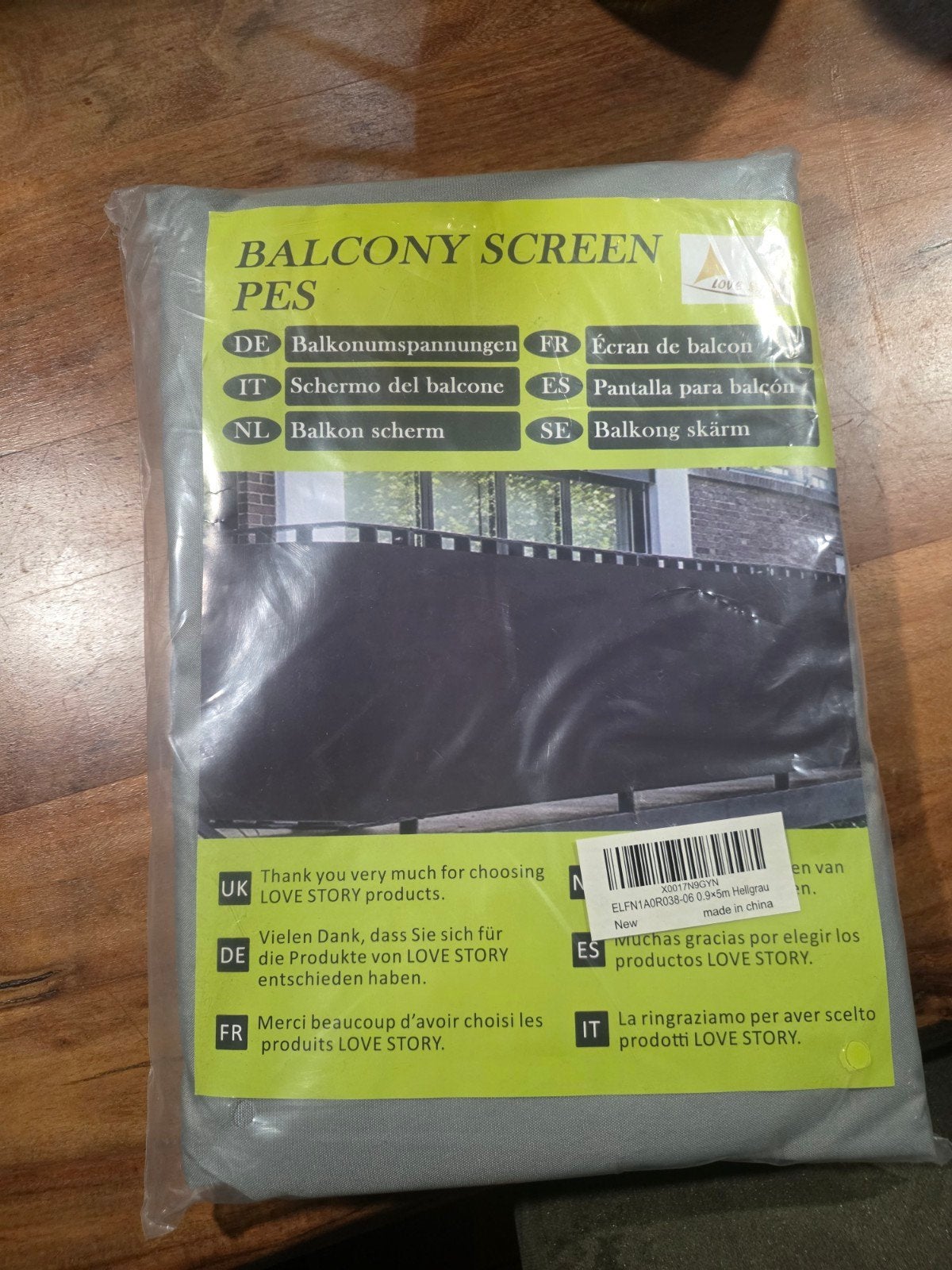 Balkonscherm PES 0.9x5m Hellgrijs - Nieuw in verpakking, Ophalen, Nieuw