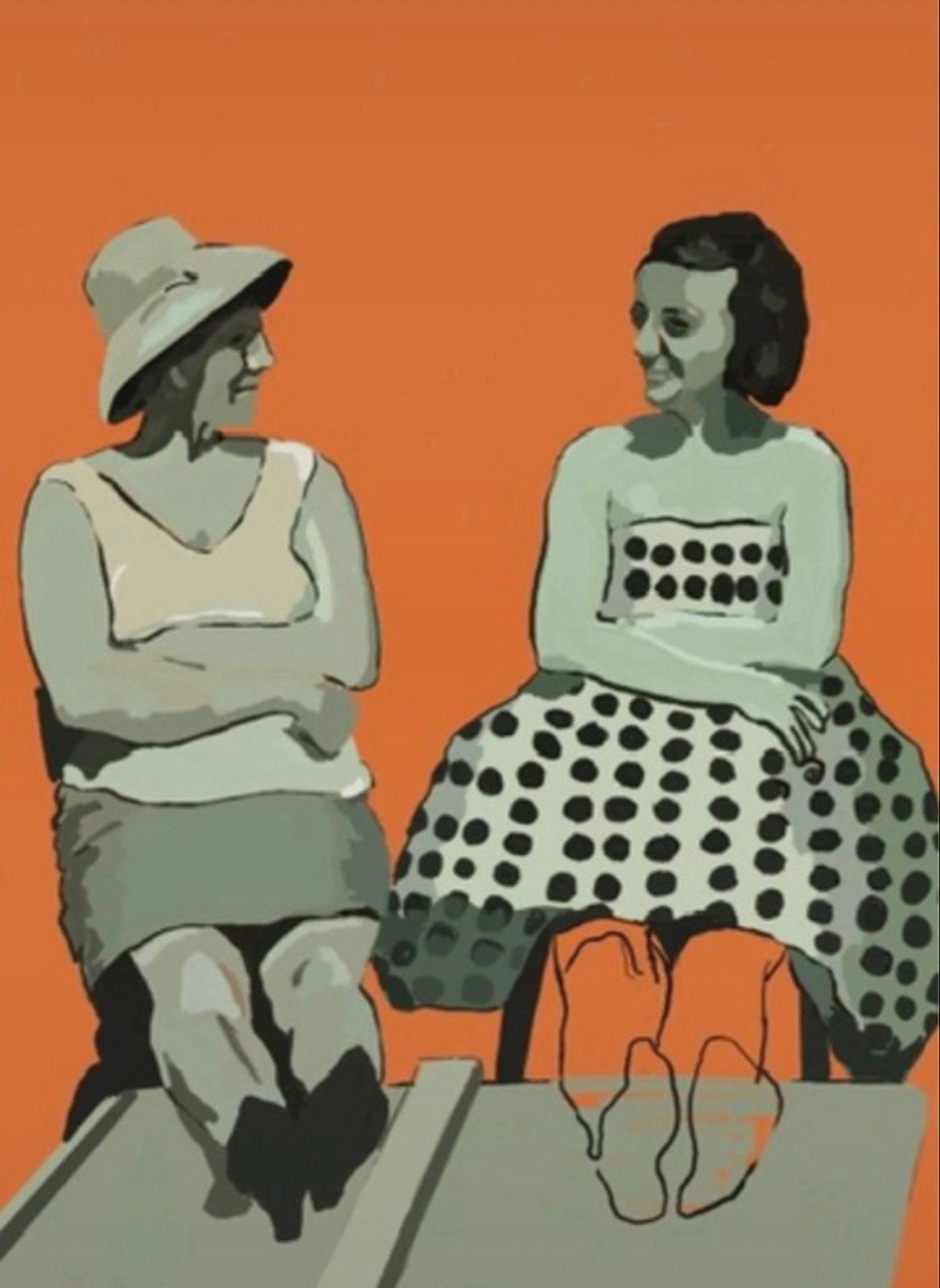 Vrouwen in gesprek - kunstprint op aluminium, Antiek en Kunst, Verzenden