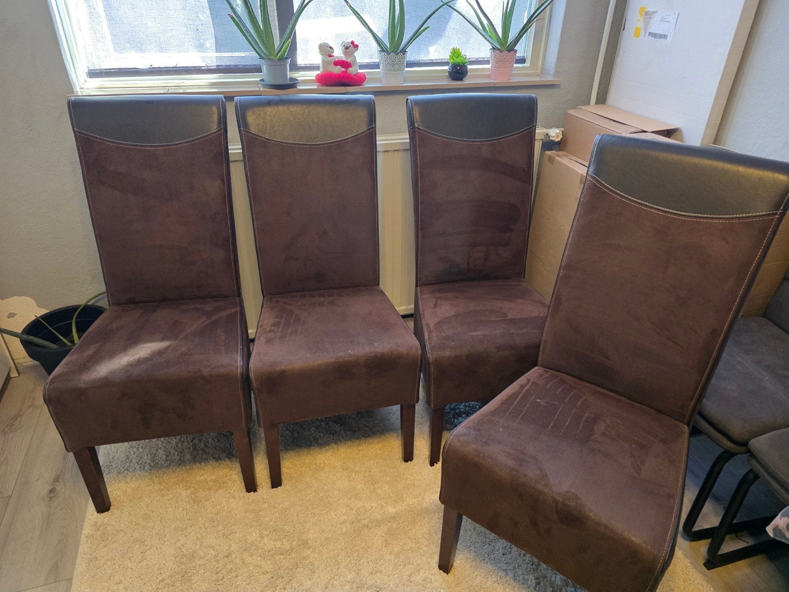 6 Eetkamerstoelen - Zo goed als nieuw, Huis en Inrichting, Ophalen, Bruin, Zo goed als nieuw, Stof