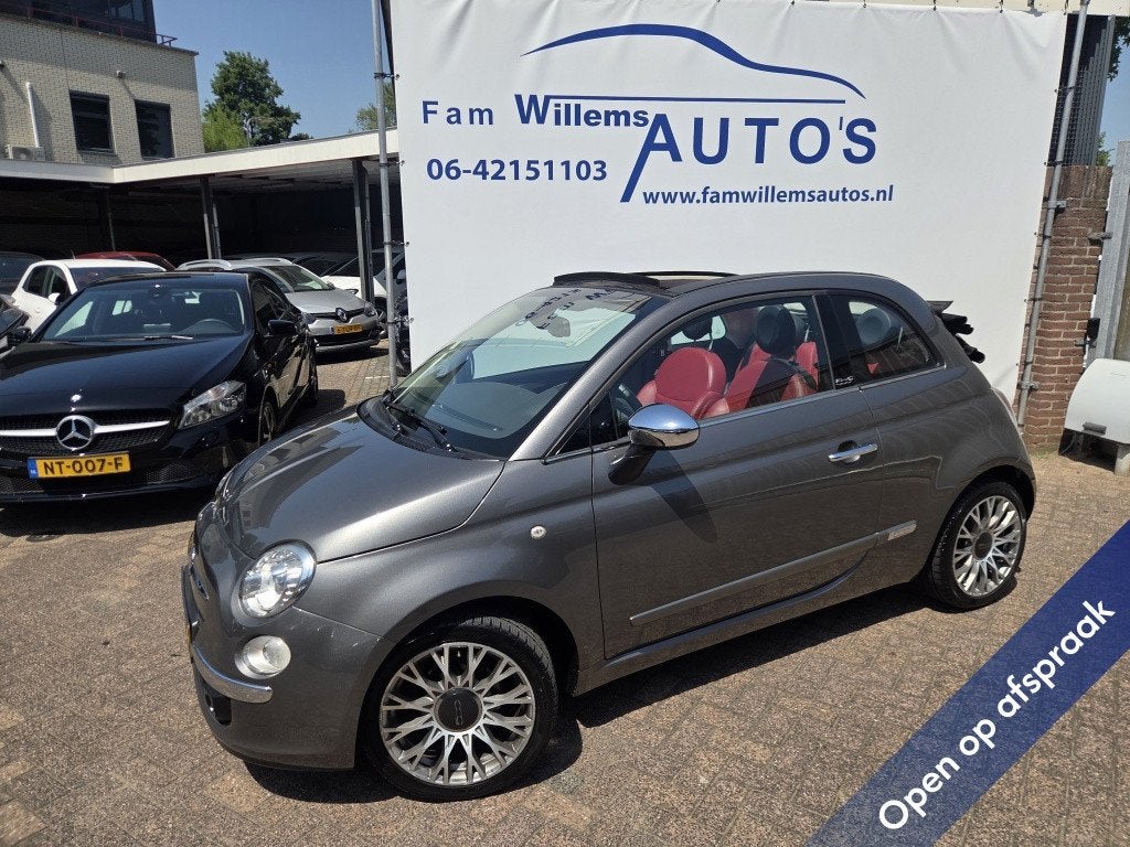 Fiat 500 C 0.9 TwinAir Lounge Cabrio Clima Leer, Auto's, 945 kg, Euro 5, 86 pk, Gebruikt
