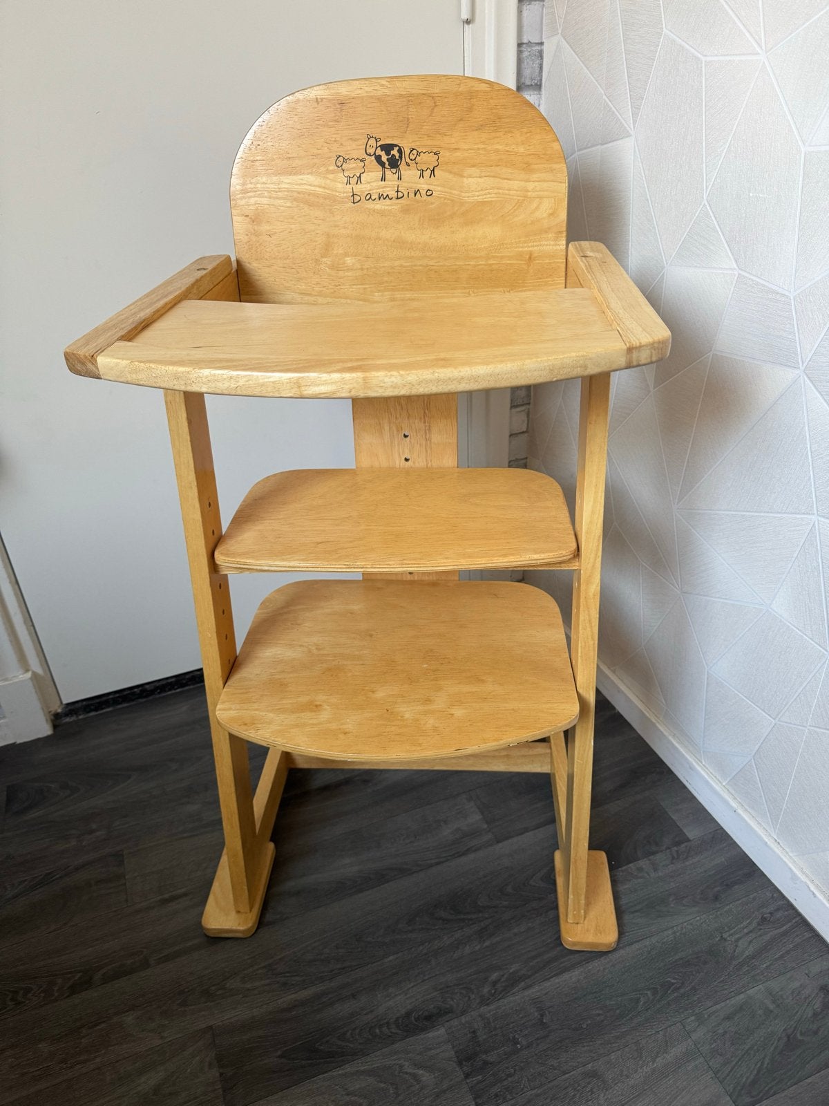 Verstelbare houten meegroeistoel met eetblad, Ophalen, Gebruikt, Meegroeistoel, Afneembaar eetblad