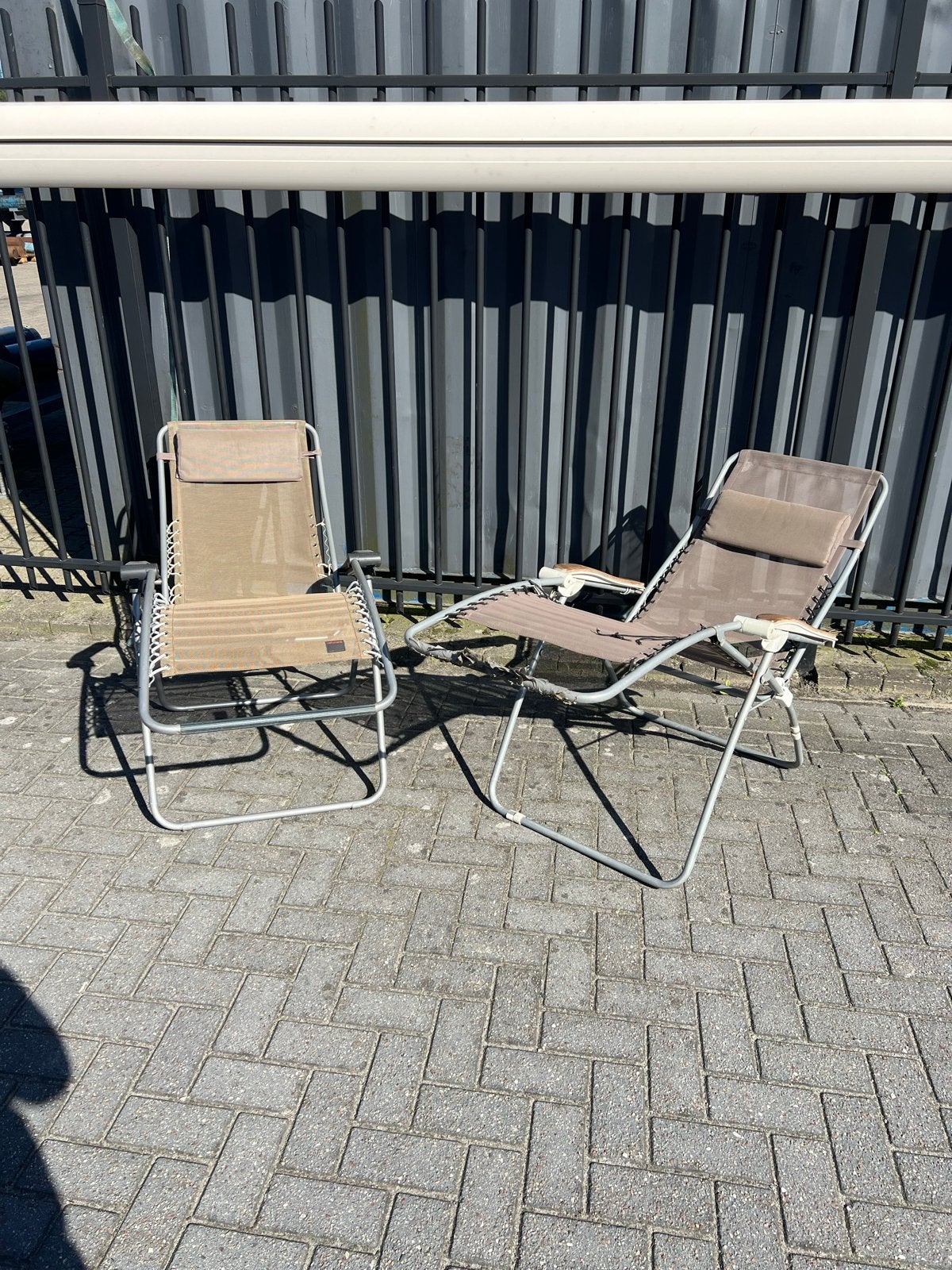 2 verstelbare relaxstoelen voor buiten, Ophalen, Gebruikt, Metaal, Inklapbaar