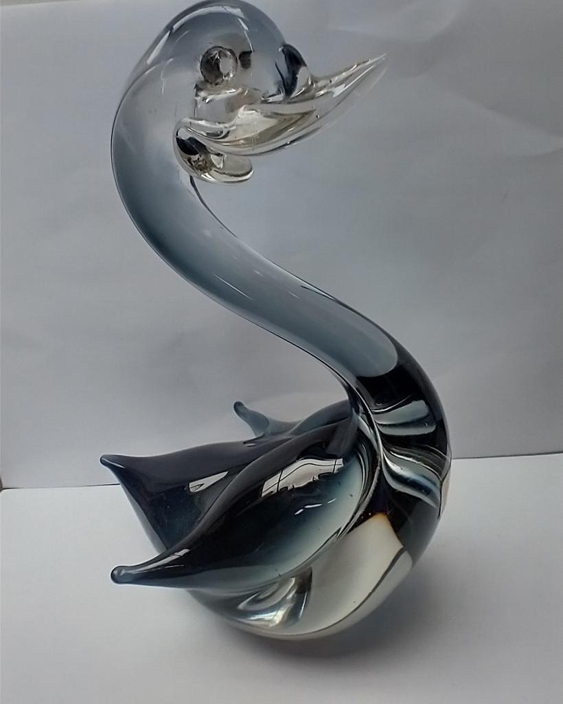 Vintage Murano Glazen Zwaan - Zwart/Wit Ingekapseld, Antiek en Kunst, Antiek | Glas en Kristal, Ophalen of Verzenden