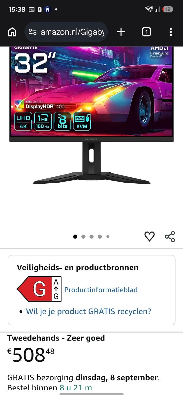 Gigabyte M32U 4K 144Hz Gaming Monitor, Computers en Software, IPS, Gigabyte, 101 t/m 150 Hz, 1 tot 2 ms