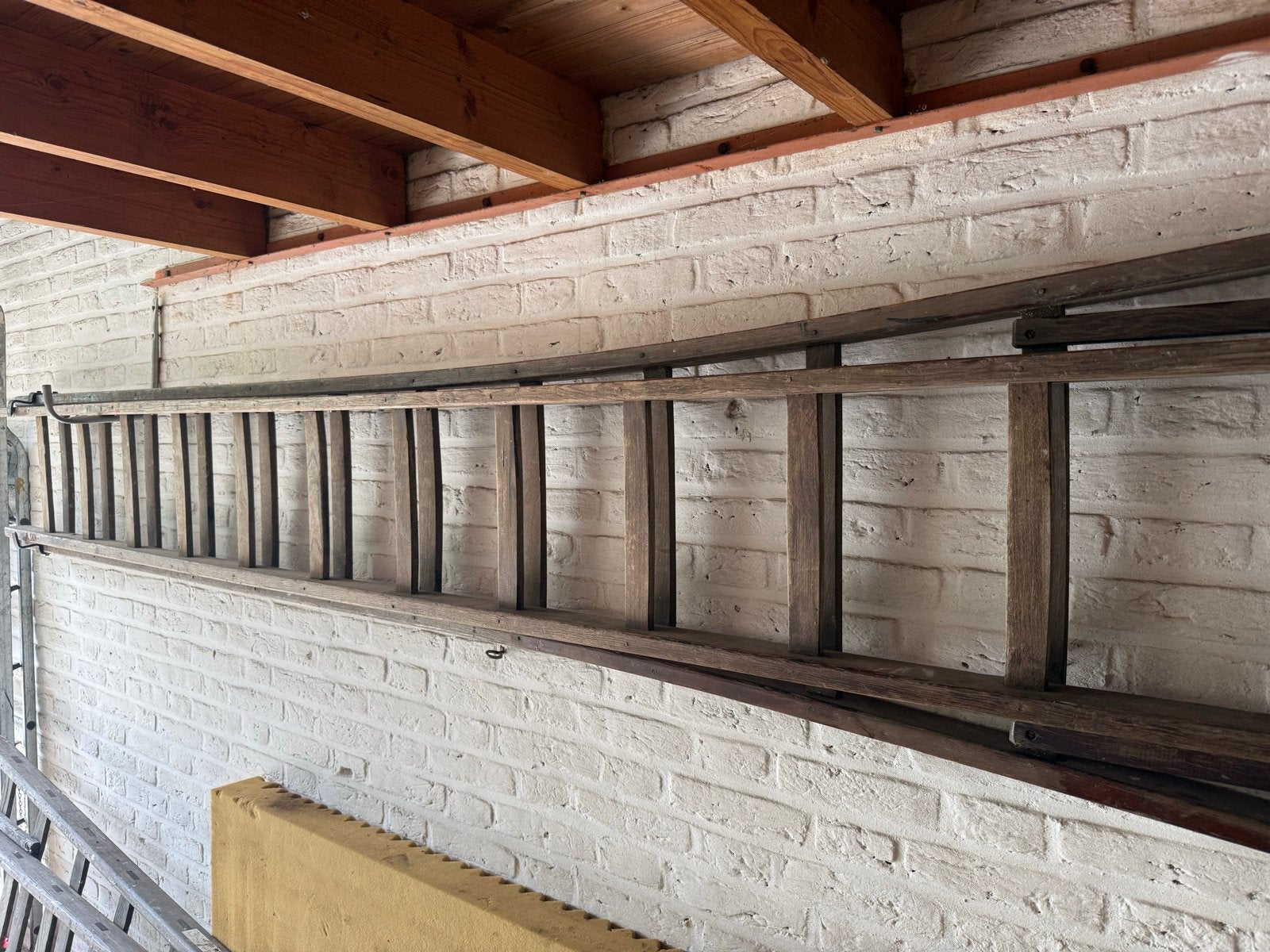 Dubbele 15 sporten, houten ladder, schaar-trap, Ophalen, Gebruikt, Ladder, 4 meter of meer
