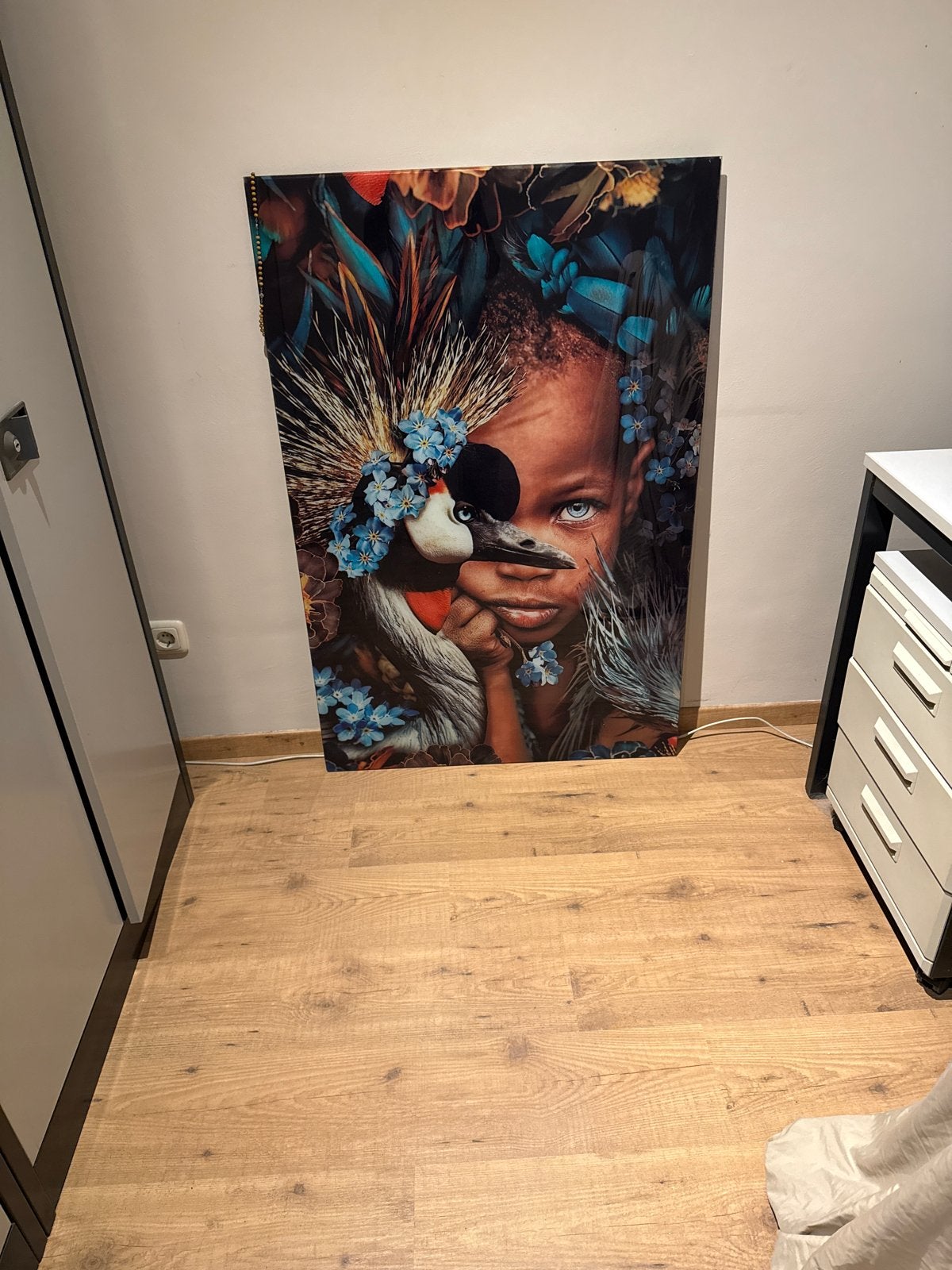 Prachtig schilderij op plexiglas - Portret met vogel, Ophalen, Kunststof, Portret
